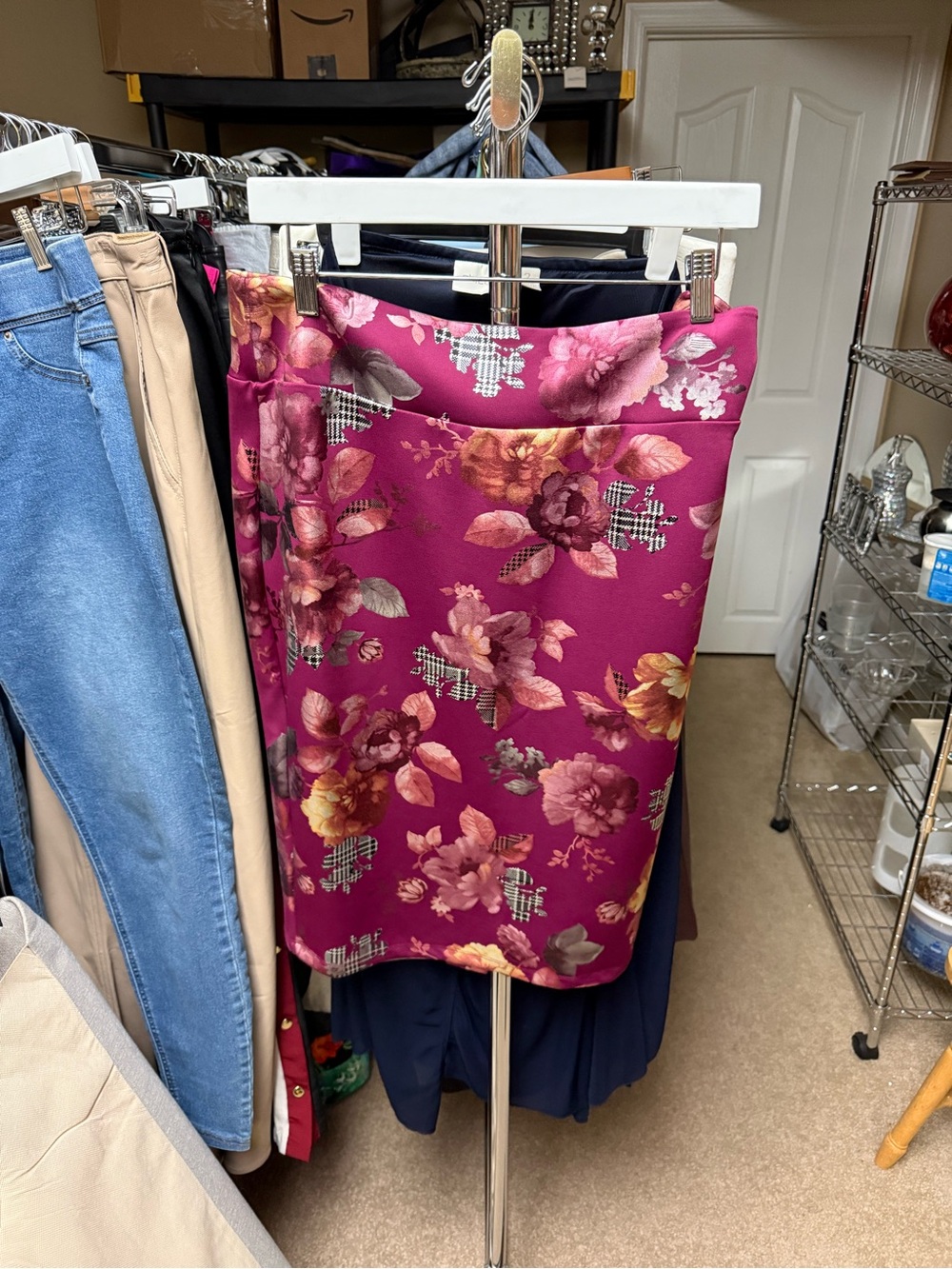 Thalia Sodi Floral Pencil Skirt in Magenta and Rose